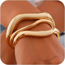 Gold Bangles for Women 14k Gold Plated Gold Cuff Bracelets Adjustable Chunky Bangles Hammered Textured Irregular Cuffs Statement Jewelry Gifts