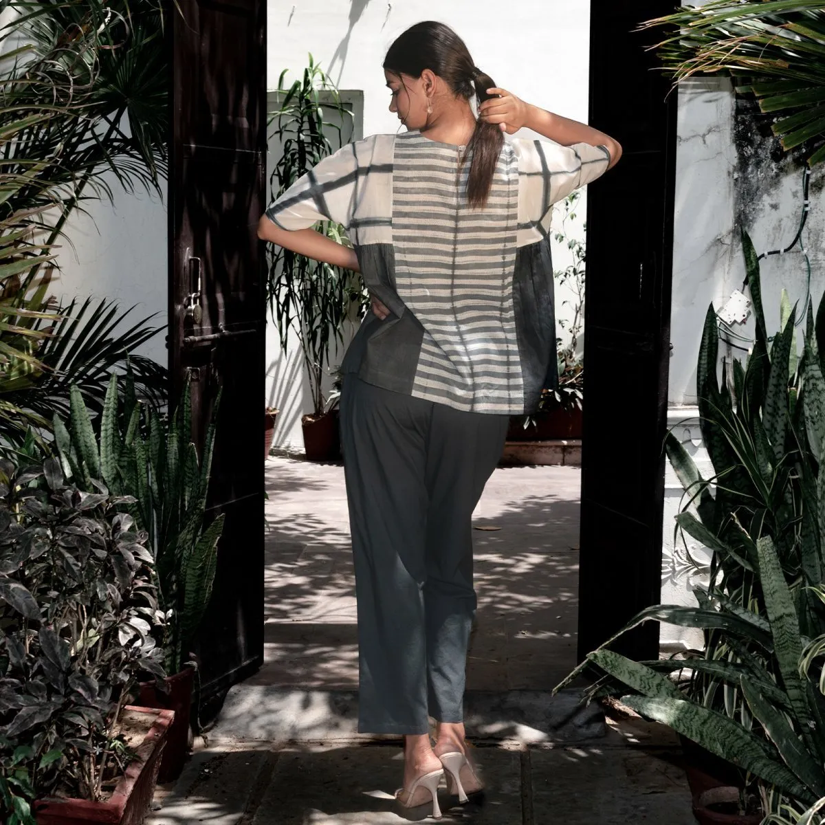 Grey Cotton Handcrafted Co-Ord Set Officewear