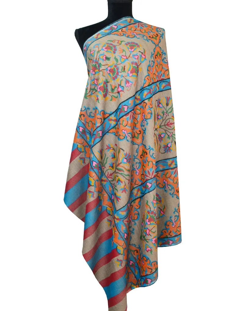 Grey, Orange, Blue Kani Pashmina 5432