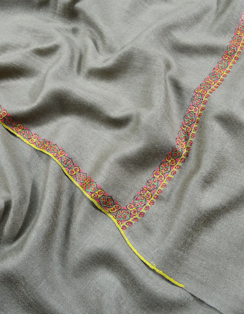 Grey Pashmina Stole In Sozni Work 7056