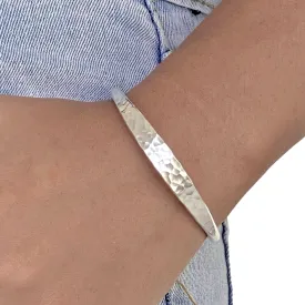 Hammered Sterling Silver Handmade Cuff Bracelet, Minimalist Simple Shiny Silver 1/4 inch Wide, 7 inches long, Thick and Solid, Gift for Her