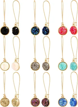 Hicarer 9 Pairs Faux Druzy Drop Earrings Bulk Rainbow Crystal Pendant Colorful Stainless Steel Dangle Earrings for Women Mother's Day Gift