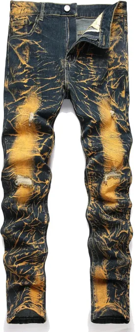JE&NS Men's Ripped Jeans, Slim Fit Straight Leg, Denim Jeans Pants for Men