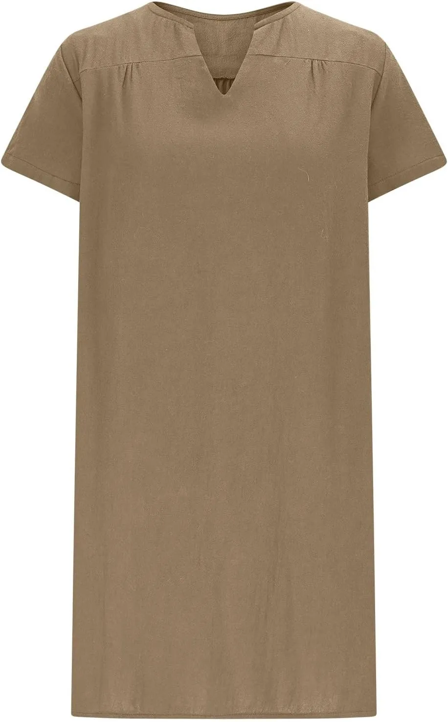 JOAU Womens Cotton Linen Shirt Dress Summer Casual Short Sleeve Notched V Neck Beach Cover Up Knee Length Vacation Dresses