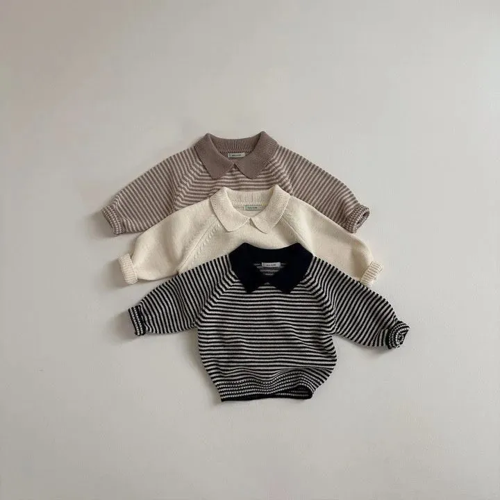 Lapel Striped Knit Sweater