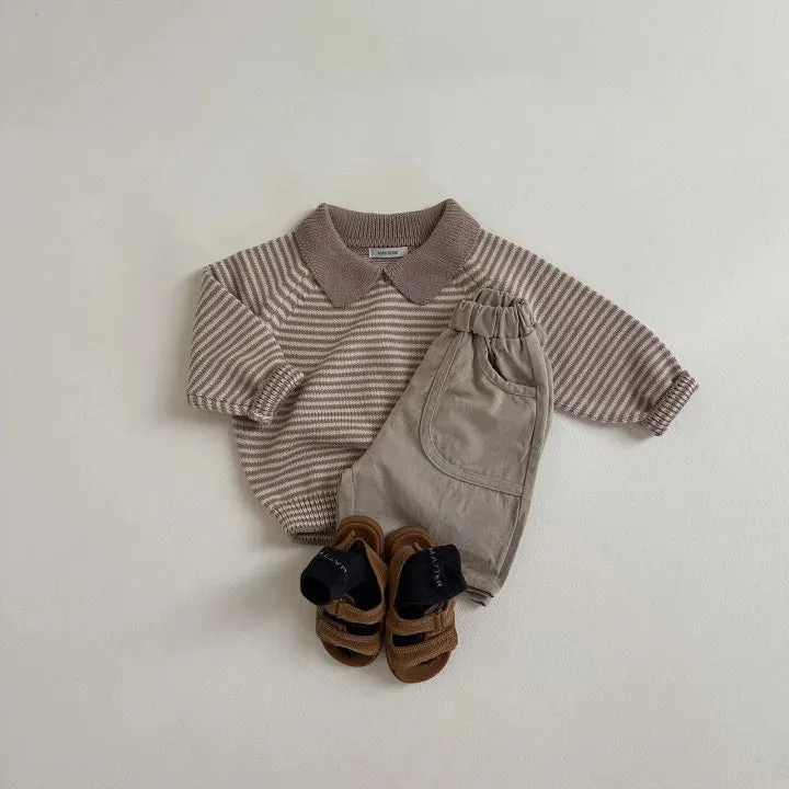 Lapel Striped Knit Sweater
