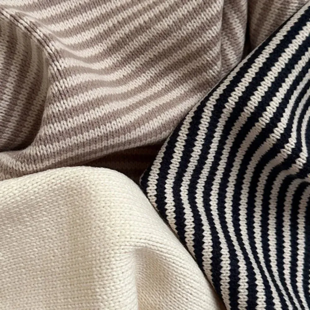 Lapel Striped Knit Sweater