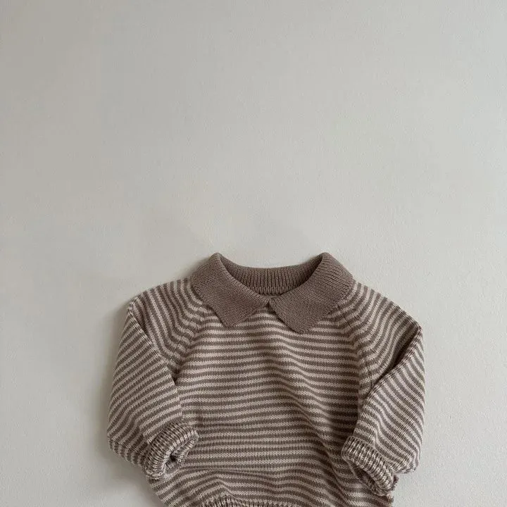 Lapel Striped Knit Sweater