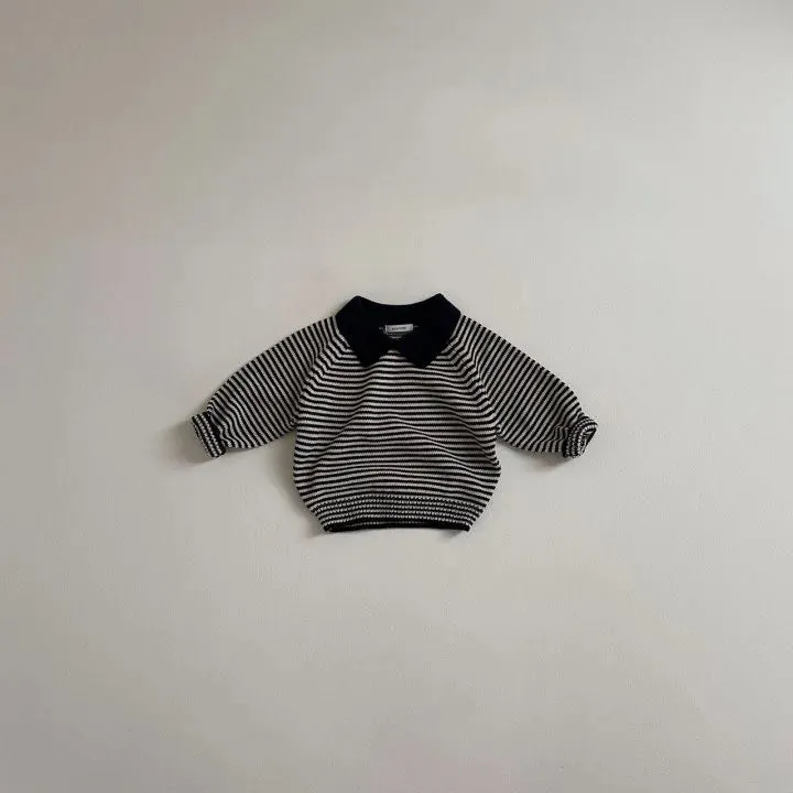 Lapel Striped Knit Sweater