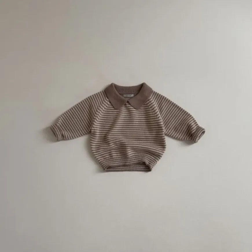 Lapel Striped Knit Sweater
