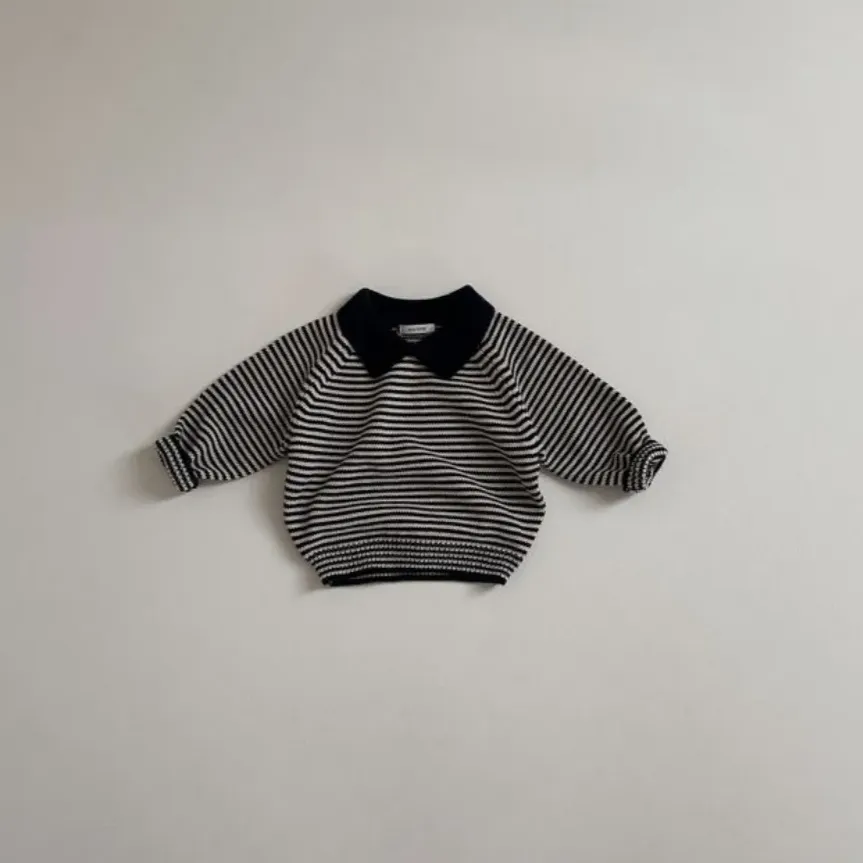 Lapel Striped Knit Sweater