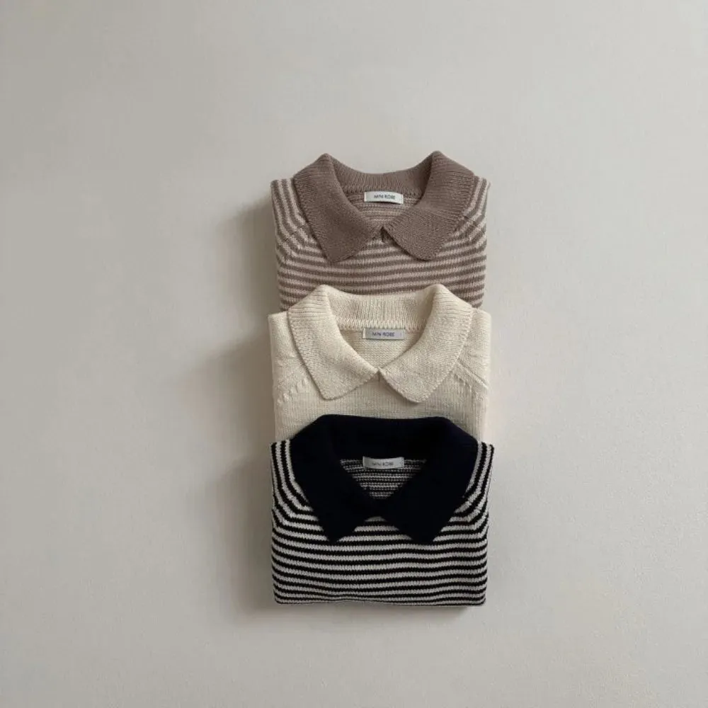 Lapel Striped Knit Sweater