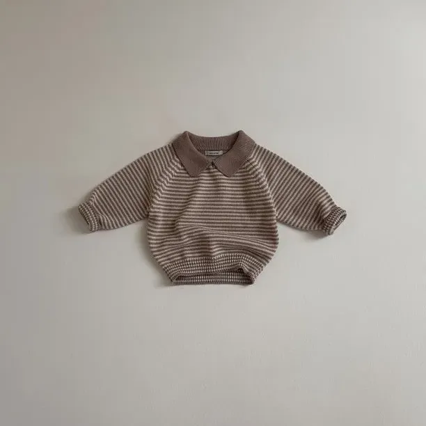 Lapel Striped Knit Sweater