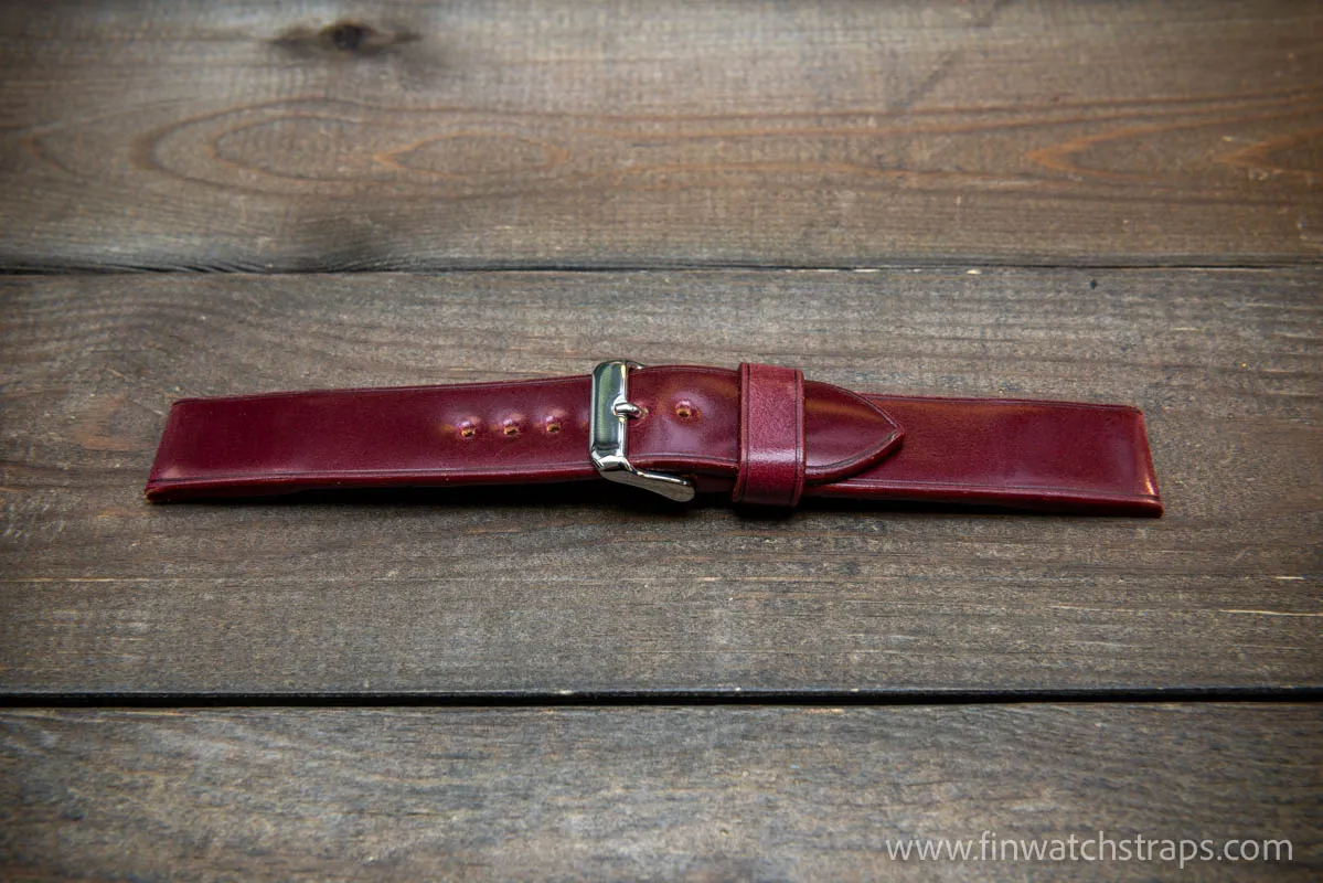 Leather watch strap, Shell Cordovan Burgundy . Handmade in Finland, 10 mm-26 mm.