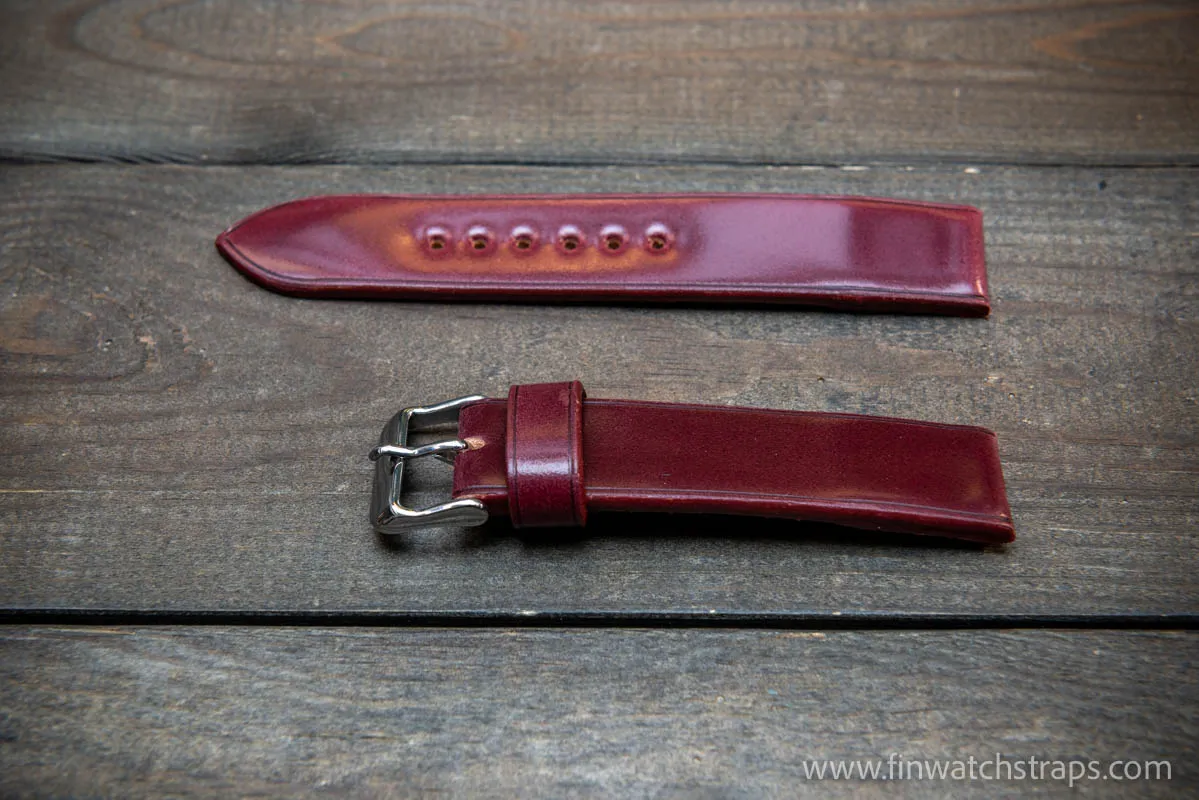 Leather watch strap, Shell Cordovan Burgundy . Handmade in Finland, 10 mm-26 mm.