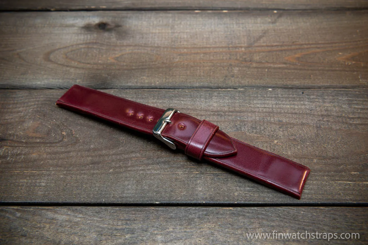 Leather watch strap, Shell Cordovan Burgundy . Handmade in Finland, 10 mm-26 mm.