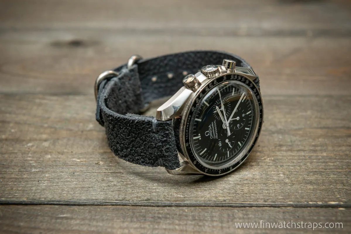 Leather Watch Strap, Waterproof Horween Grey Pebble grain watch strap, handmade in Finland, Limited edition, watch lugs 16-26 mm.