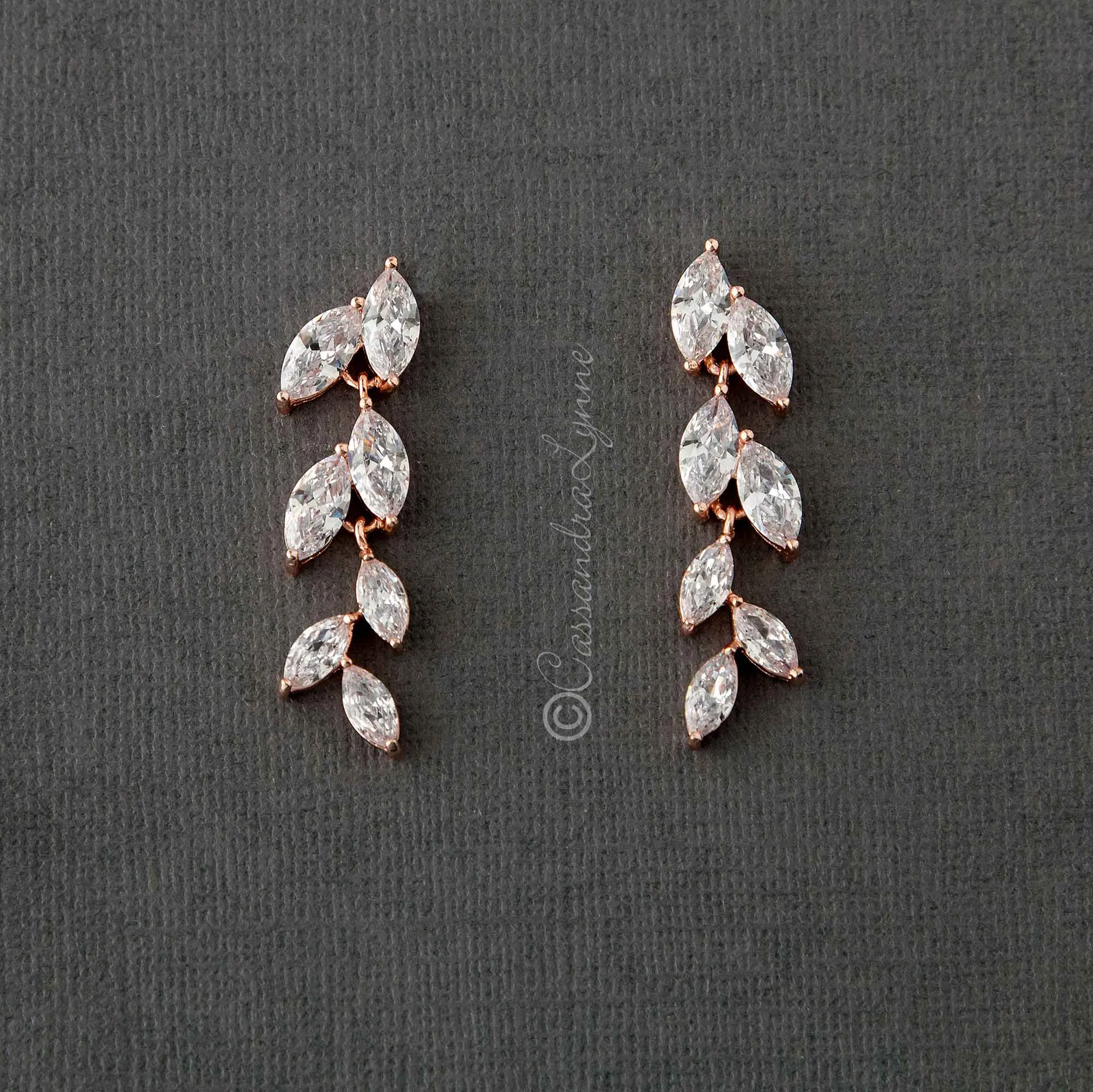 Marquise Leaf Dangle CZ Earrings