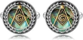 Masonic Cuff Links for Men Sterling Silver Abalone Shell Masonic Button Covers Freemason Cufflinks Freemasonry Jewelry for Men