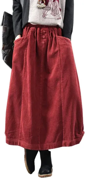 MedeShe Women's Classic High Elastic Waist Autumn Winter Midi Long Skirt