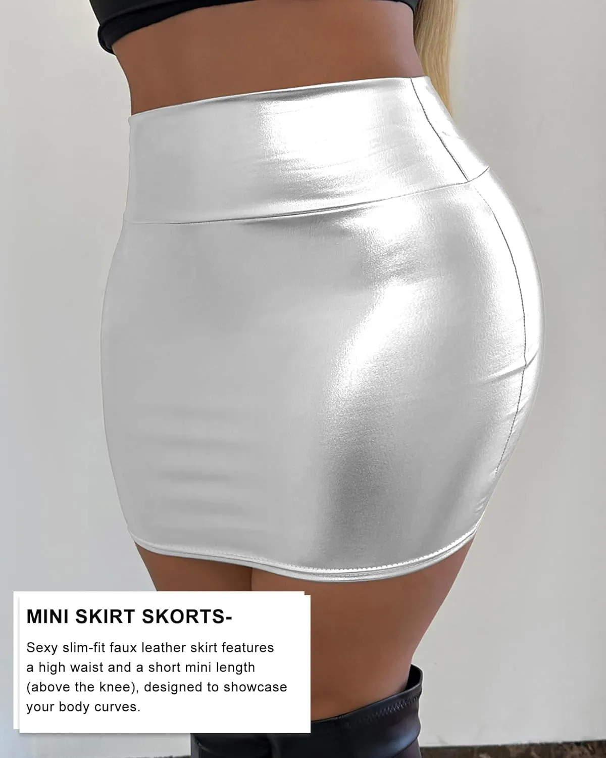 Metallic Bodycon Mini Skirt - High Shine Silver Party Wear, Liquid Sexy Tight Pencil Skirt for Women