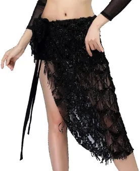 MUNAFIE Hip Scarf for Belly Dance Folk Dance Halloween Costume Tribal Dance Skirt with Sequin Tassel
