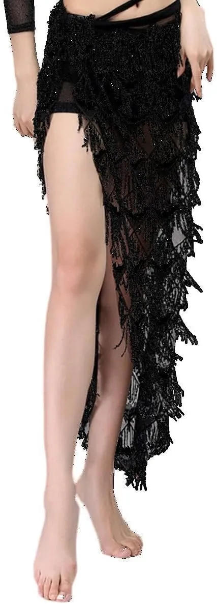 MUNAFIE Hip Scarf for Belly Dance Folk Dance Halloween Costume Tribal Dance Skirt with Sequin Tassel