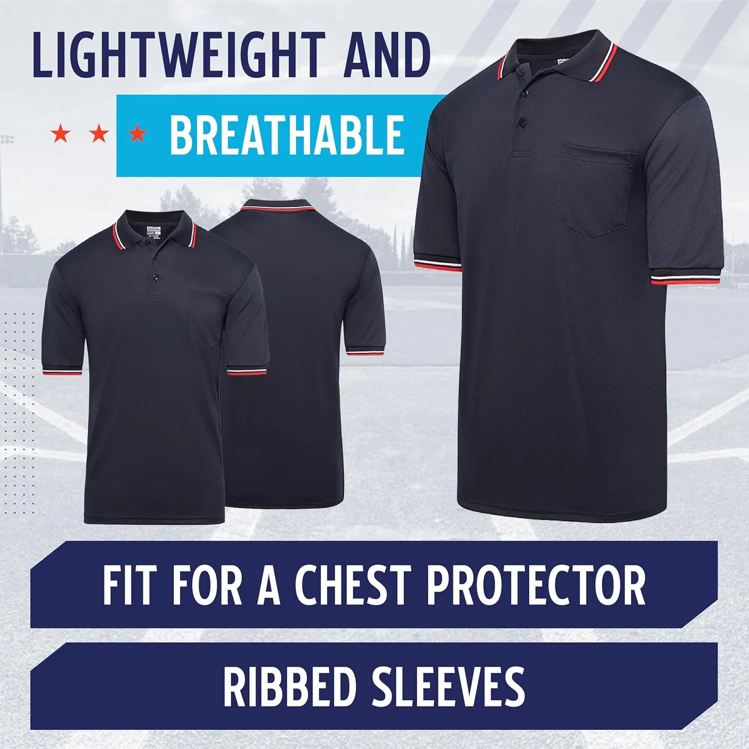 Murray Sporting Goods Short Sleeve Polo Baseball and Softball Umpire Shirt - Sized for Chest Protector