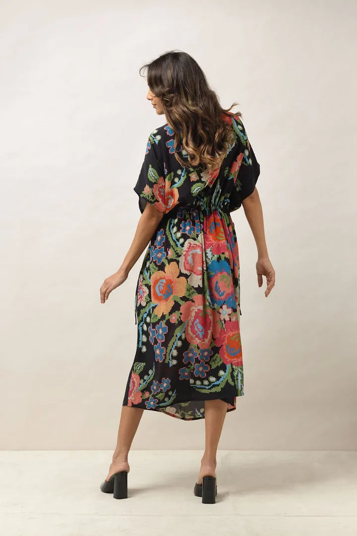 OHS Woven Flower String Blk Dress