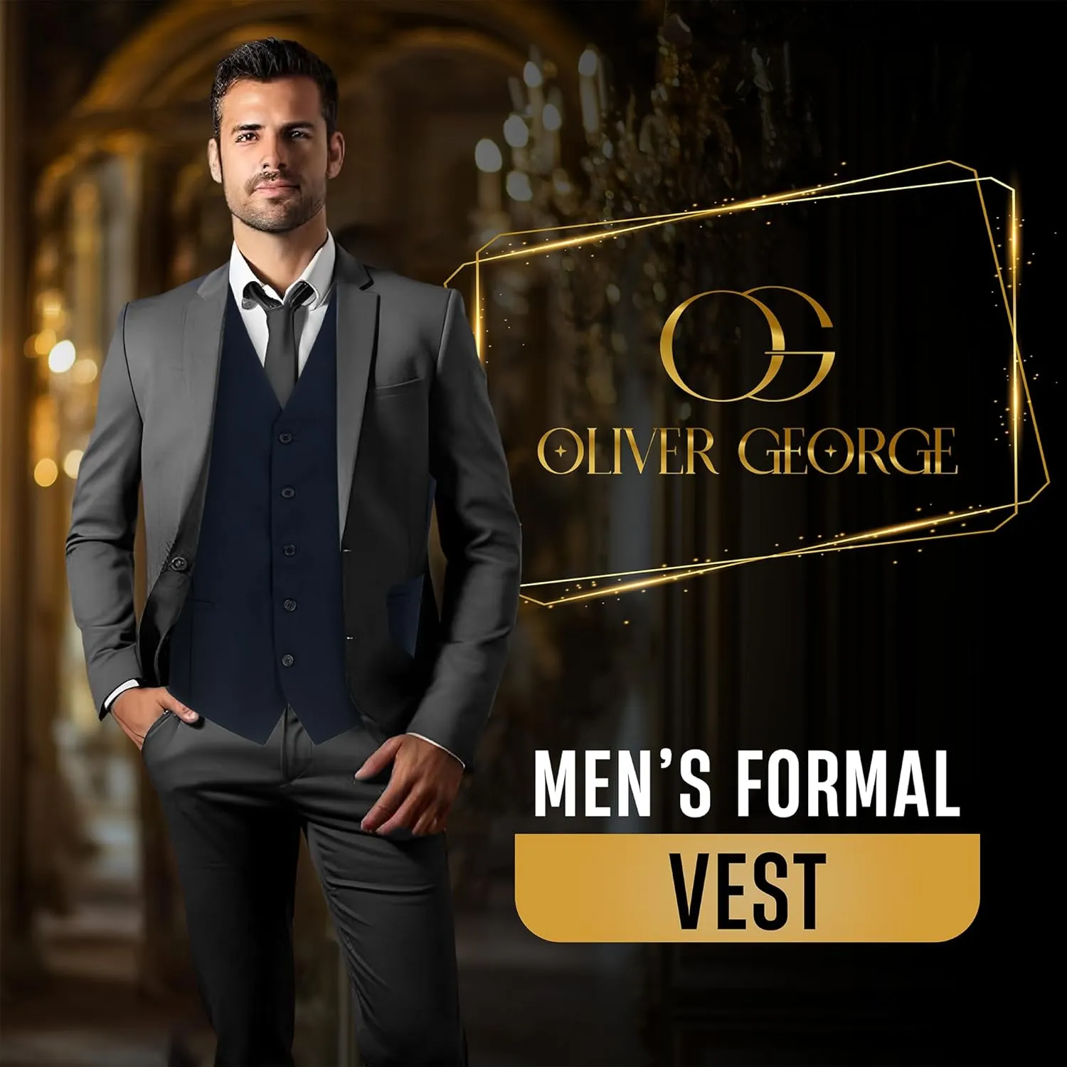 Oliver George Men's Solid Formal Business Dress Vest Waistcoat Vest for Suit or Tuxedo