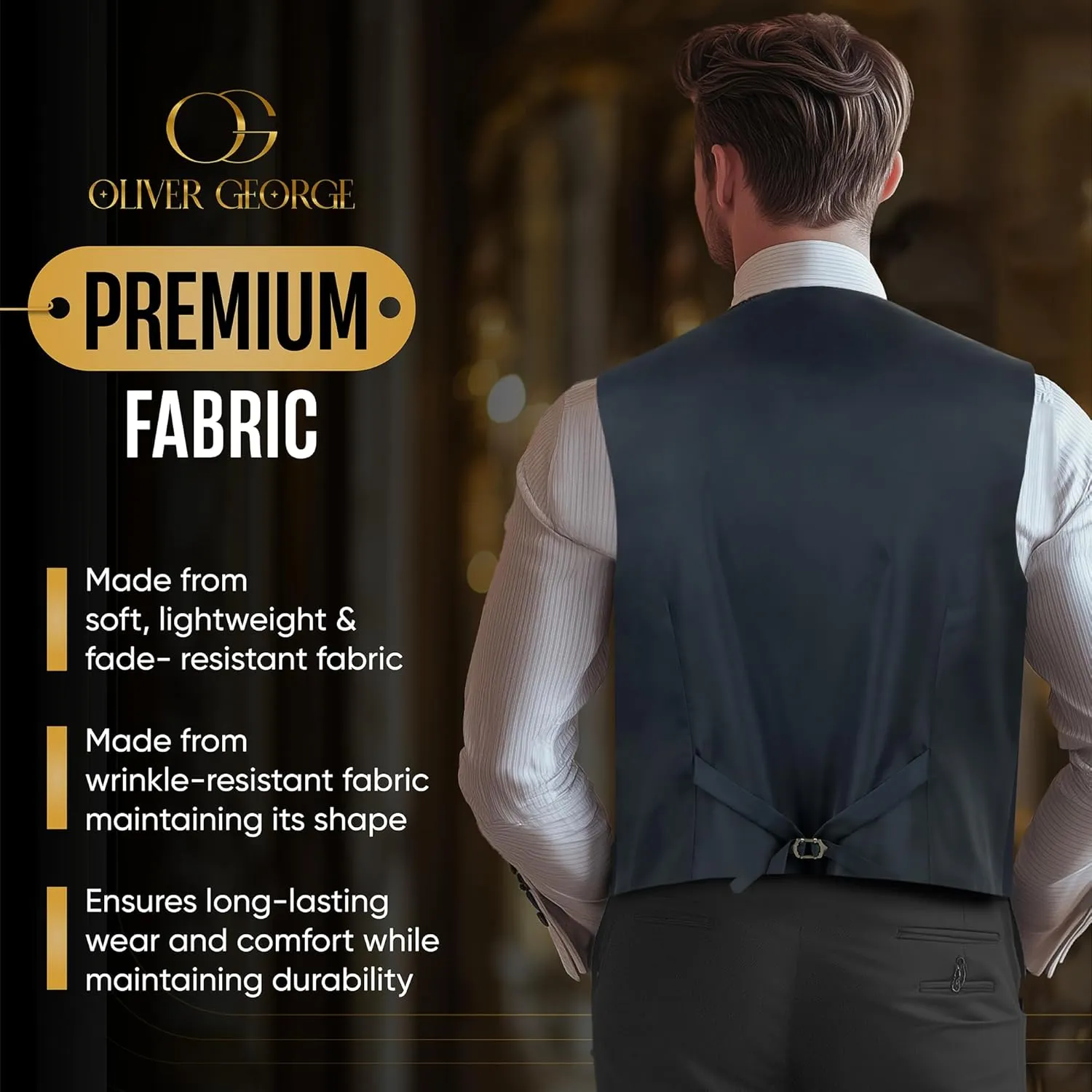 Oliver George Men's Solid Formal Business Dress Vest Waistcoat Vest for Suit or Tuxedo