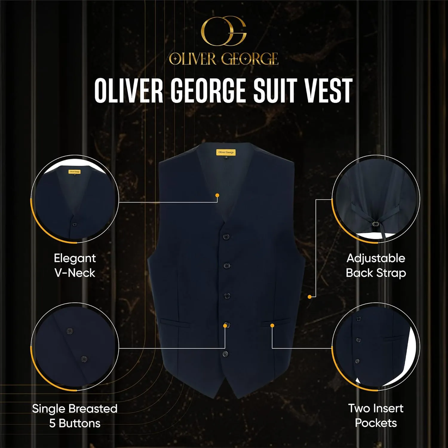 Oliver George Men's Solid Formal Business Dress Vest Waistcoat Vest for Suit or Tuxedo
