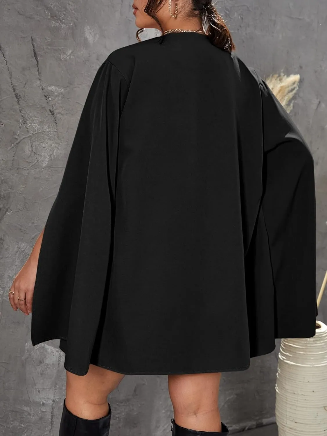 OYOANGLE Women's Plus Size Elegant Cape Blazer Split Long Sleeve Open Front Work Office Jacket Outerwear