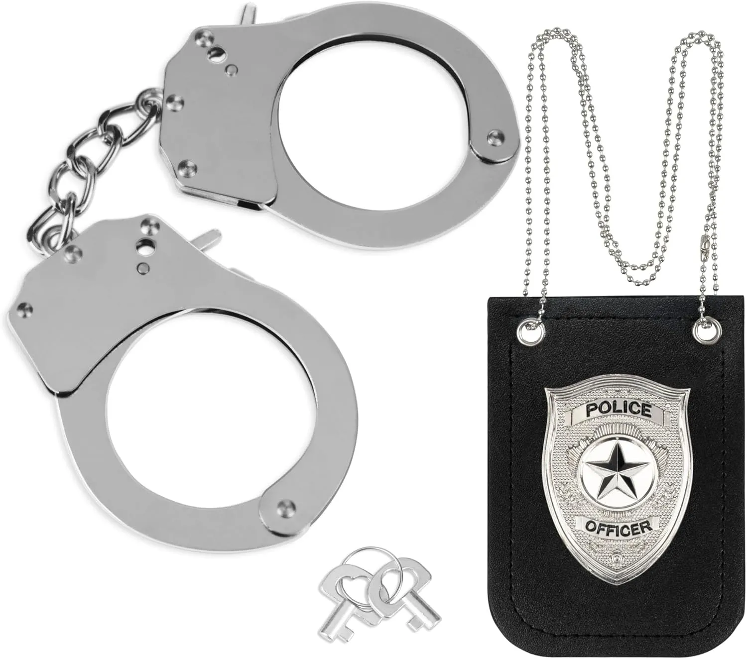 Police Badge and Toy Handcuffs Set for Police Pretend Play, Police Party Favors, Halloween Costumes Accessories