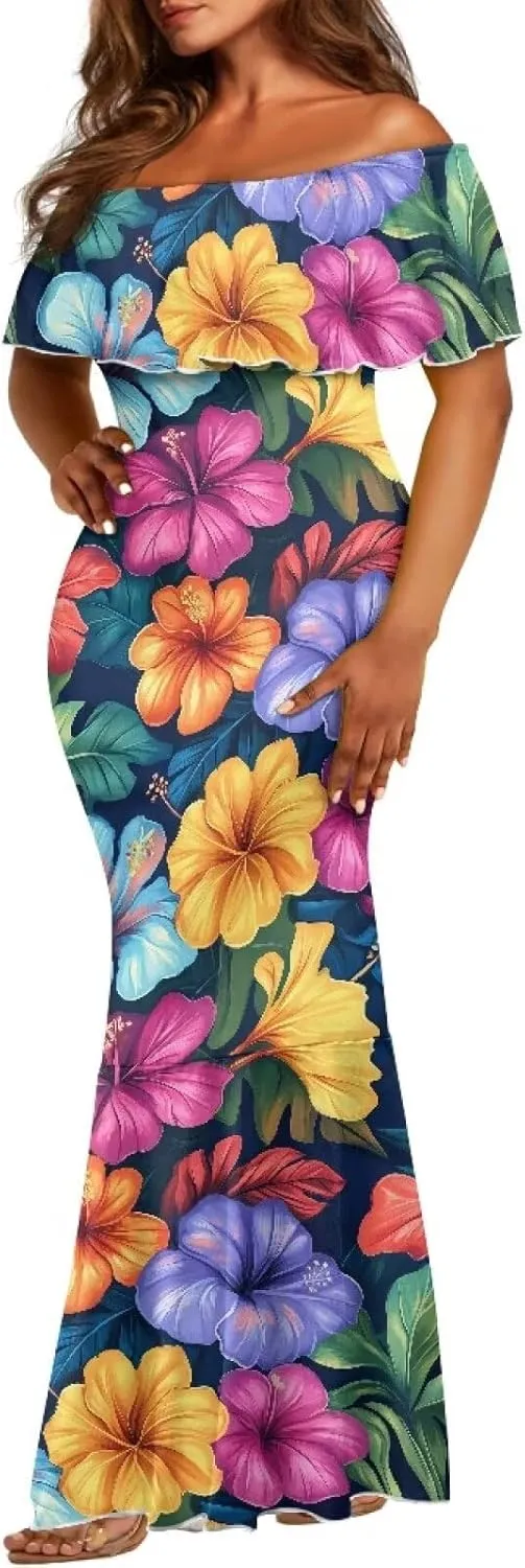 Polynesian Dresses for Women Off Shoulder Maxi Dress Puletasi Samoan Dresses S-7XL