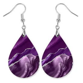 Purple Earrings for Women Dangle Teardrop Gift for Mom Grandma Handmade from The Painted Pug Double Side Image (Lg Purple Silver Teardrop)