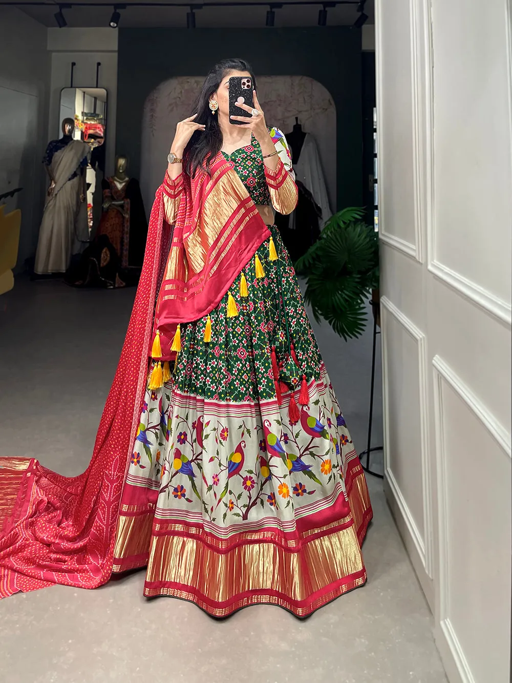 Red Color Digital Printed With Lagadi Patta Gaji Silk Lehenga Choli