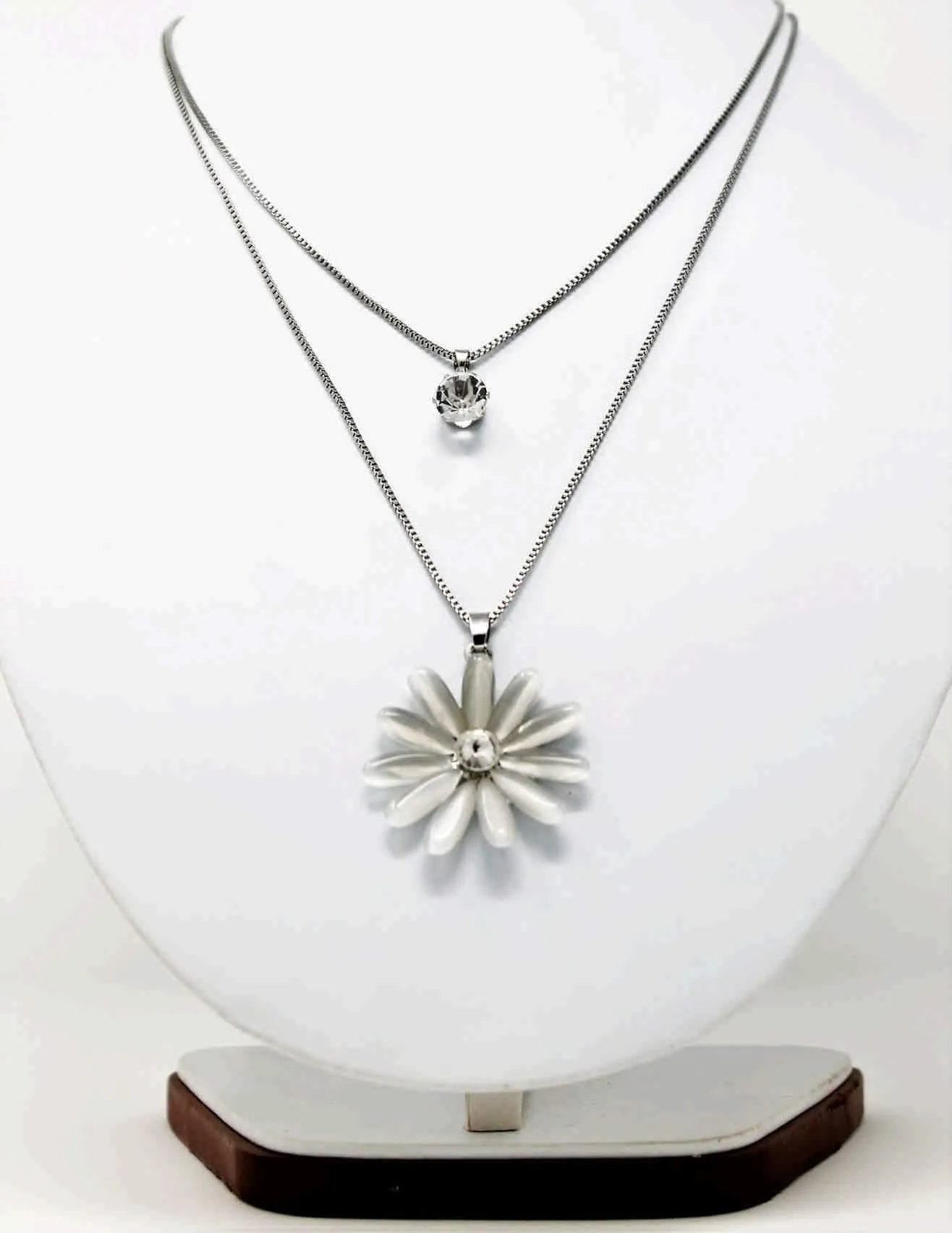 Rhinestones Studded Floral Design Imitation Fashion Metal Double Pendant with Long Chain for Girls