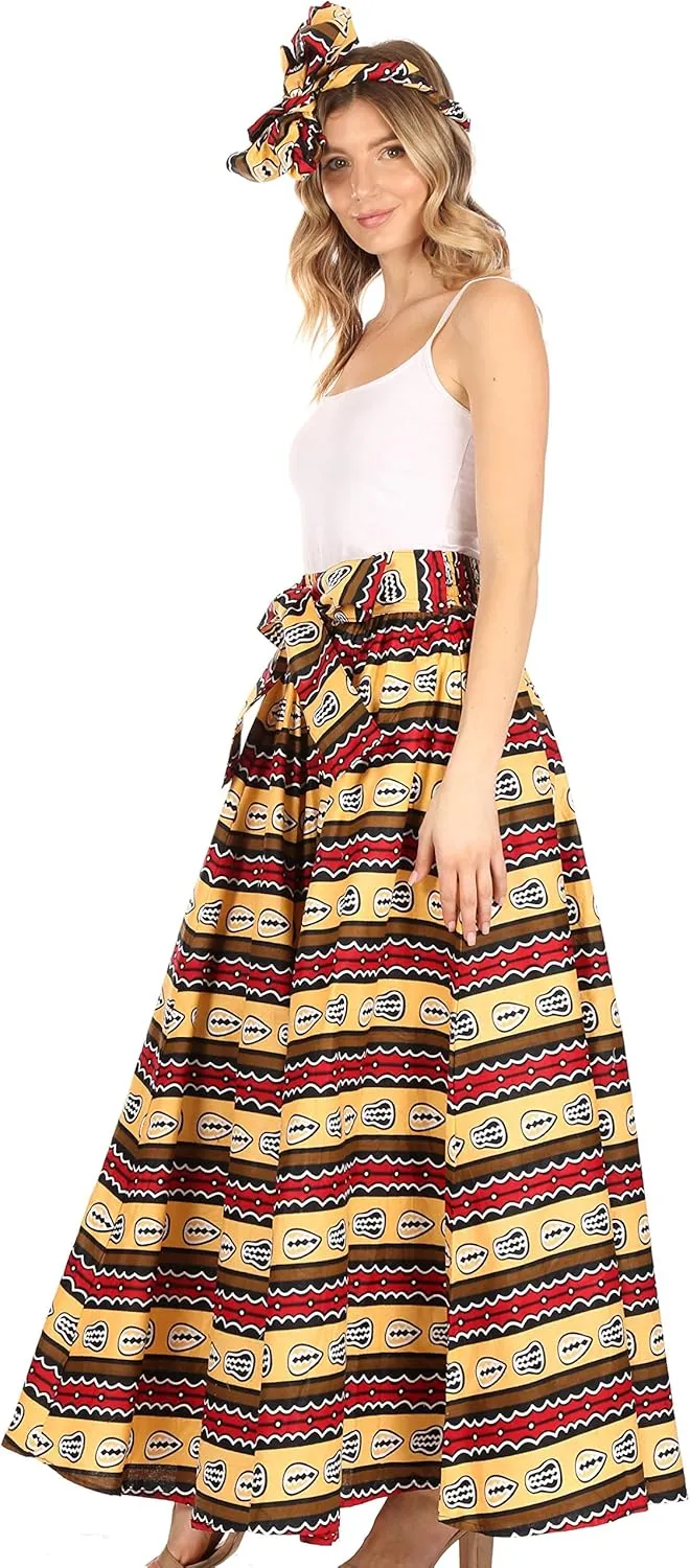 Sakkas Asma Convertible Traditional Wax Print Adjustable Strap Maxi Skirt | Dress