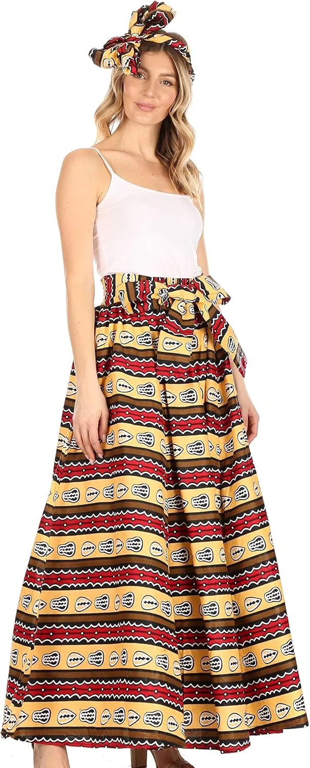 Sakkas Asma Convertible Traditional Wax Print Adjustable Strap Maxi Skirt | Dress