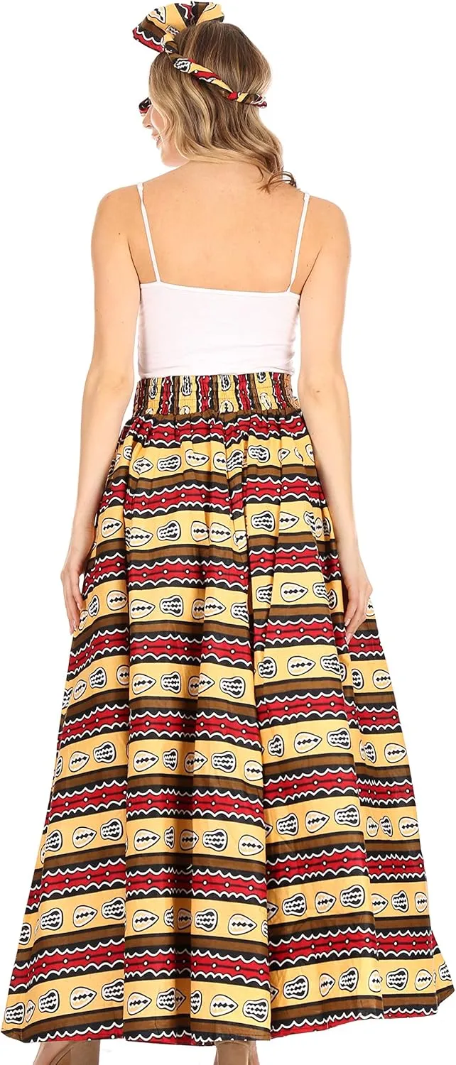 Sakkas Asma Convertible Traditional Wax Print Adjustable Strap Maxi Skirt | Dress