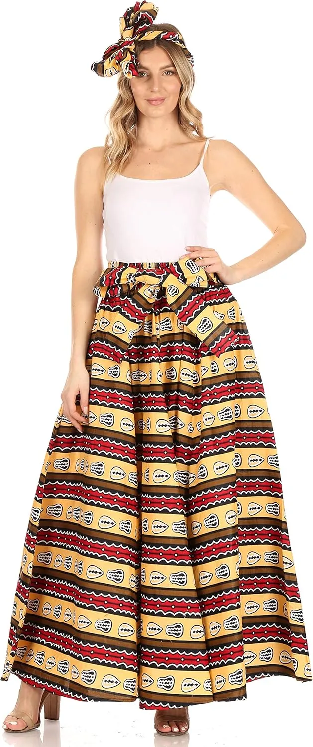 Sakkas Asma Convertible Traditional Wax Print Adjustable Strap Maxi Skirt | Dress