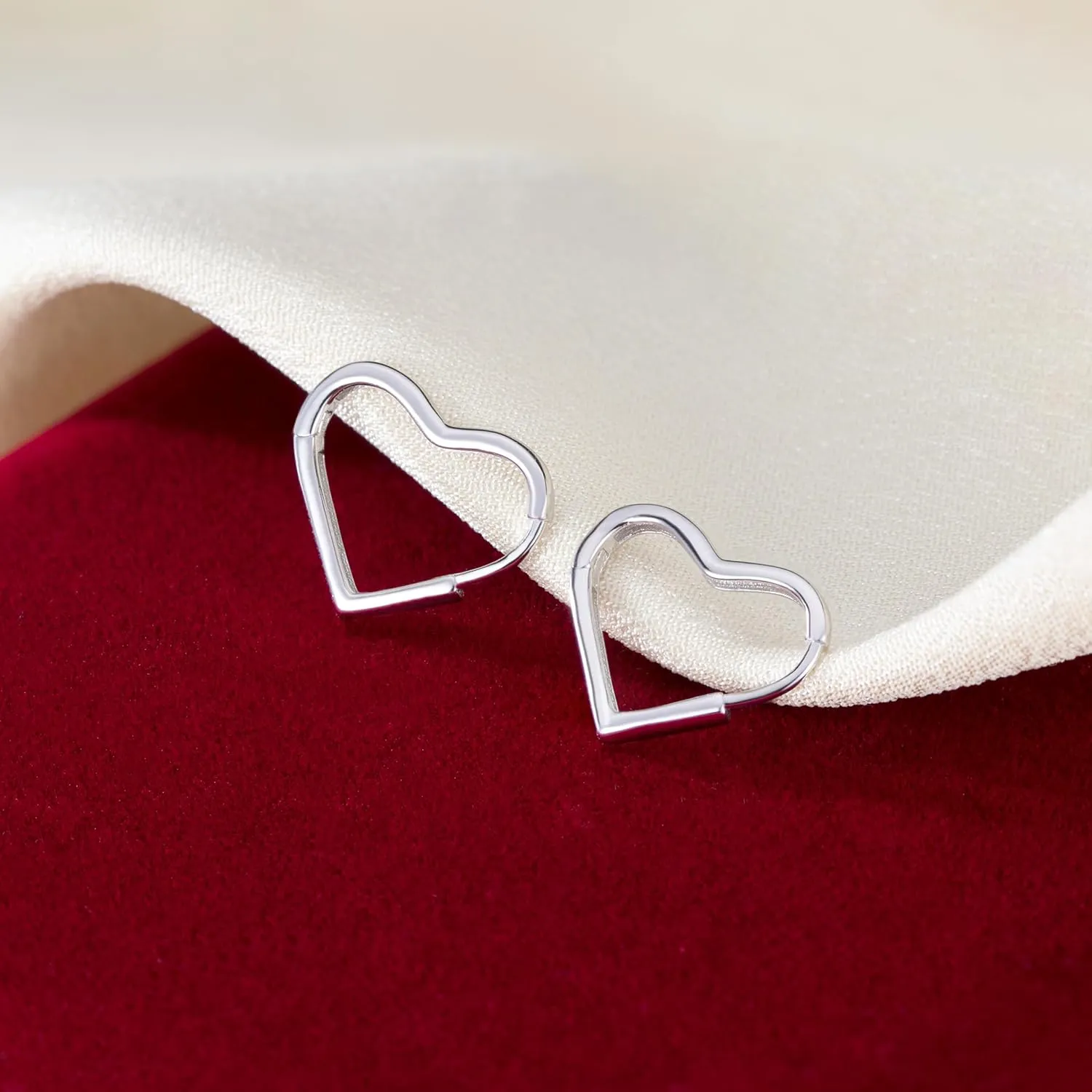 SLUYNZ Solid 925 Sterling Silver 1.6CM Heart Hoop Earrings for Women Teens Minimalist Hoop Earrings Sweet Love Heart Earrings