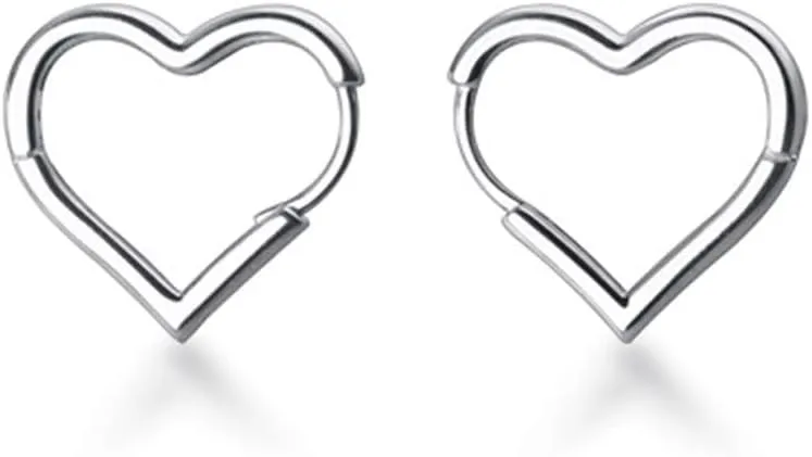 SLUYNZ Solid 925 Sterling Silver 1.6CM Heart Hoop Earrings for Women Teens Minimalist Hoop Earrings Sweet Love Heart Earrings