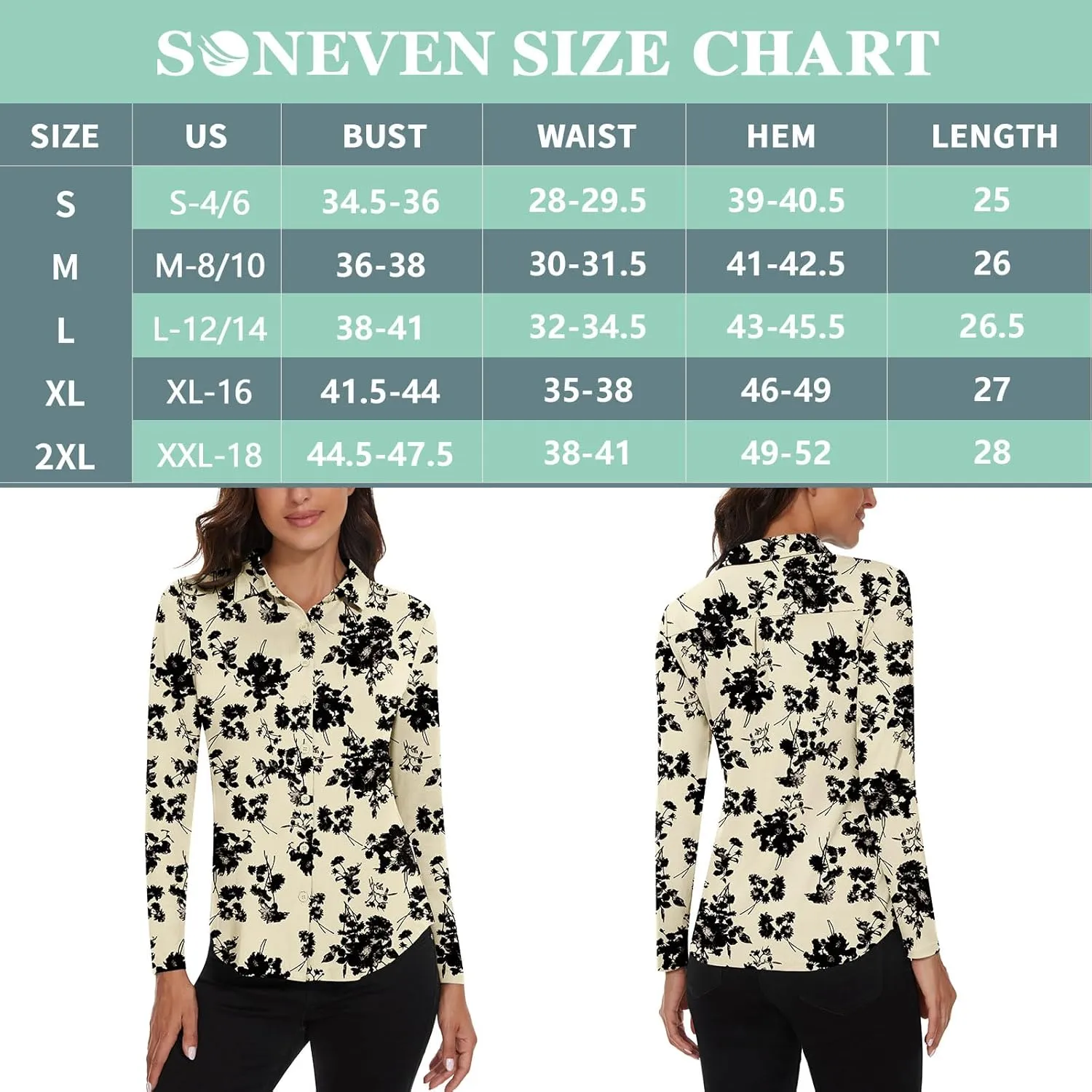 Soneven Womens Golf Polo Shirts 3/4 Long Sleeve V Neck Button Down Shirts Business Causal Work Blouses Tops