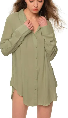 TOUSYEA Sleep Shirts for Women Button Down Shirts Long Sleeve Sleepwear Swimsuit Cover Ups Soft Pajama Tops