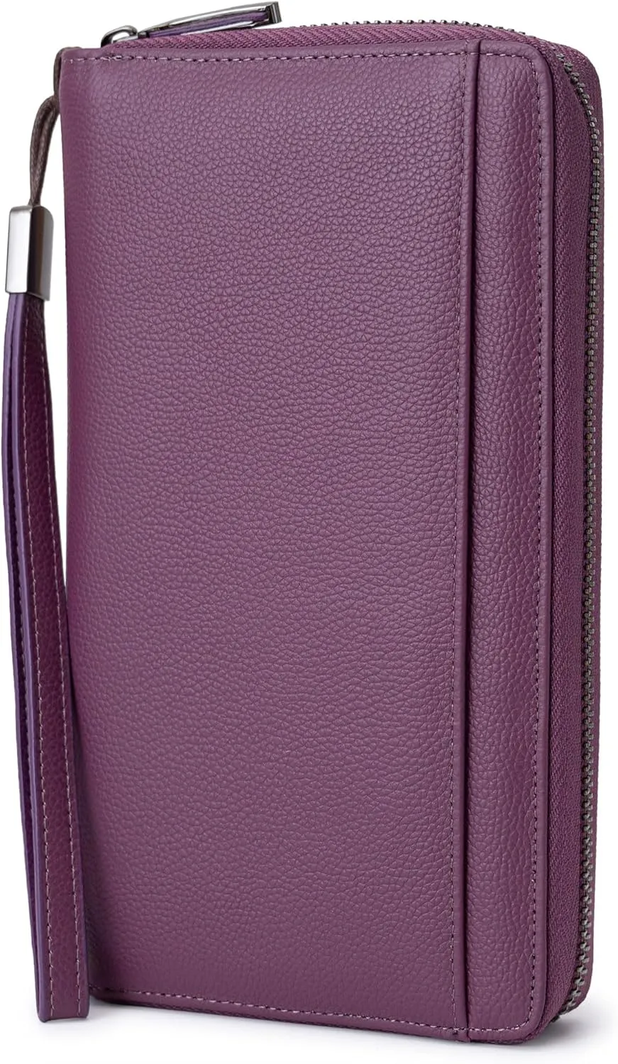 Travel Document Organizer RFID Blocking Leather Multiple Passport Wallet Family Holder Id Wrist Strap(Purple)