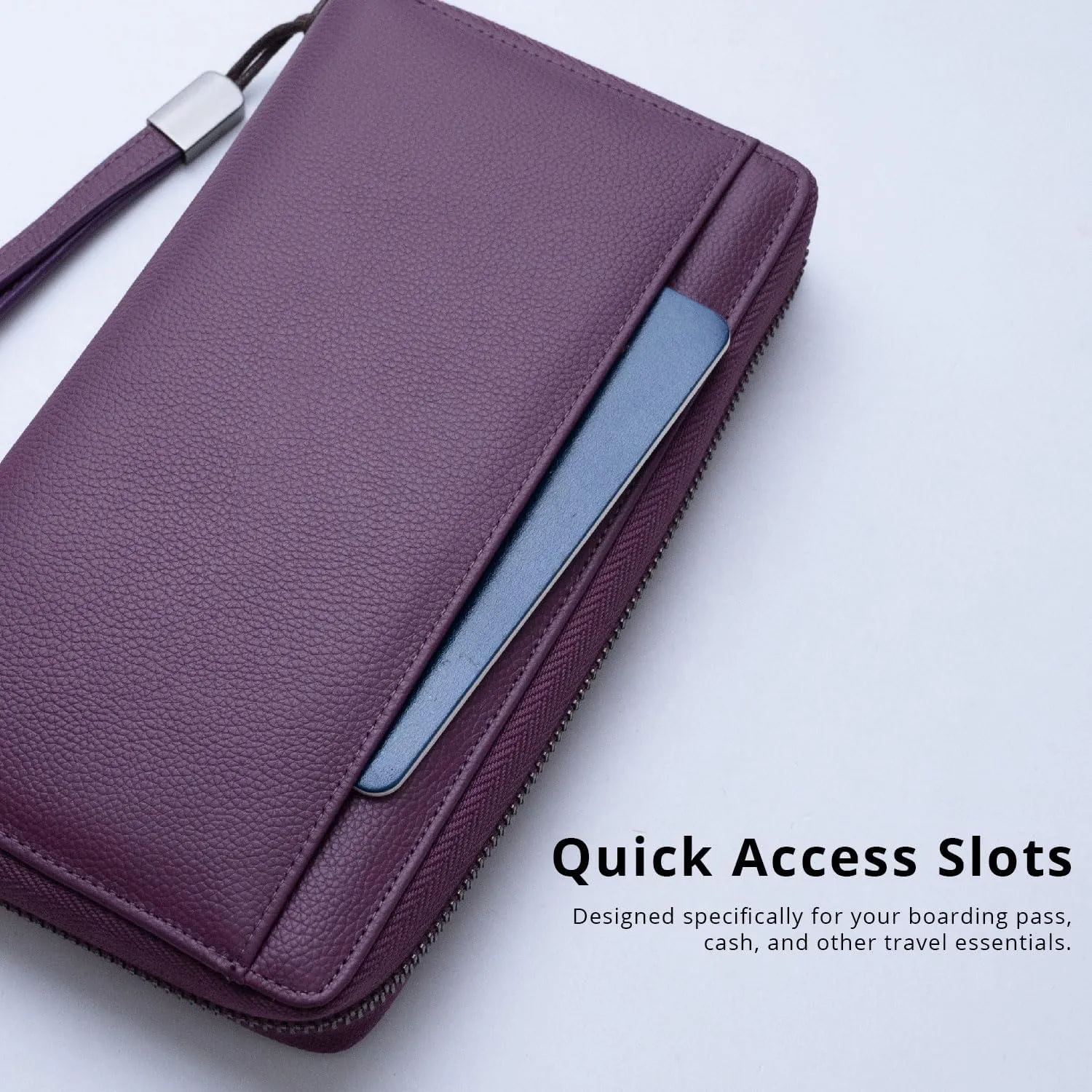 Travel Document Organizer RFID Blocking Leather Multiple Passport Wallet Family Holder Id Wrist Strap(Purple)
