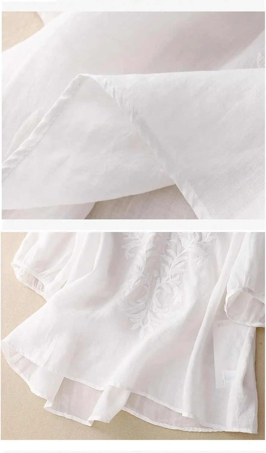 Vintage Mexican Embroidered Shirts for Women Summer Short Sleeve Cotton Linen Gauze Tops Casual V Neck Boho Blouse