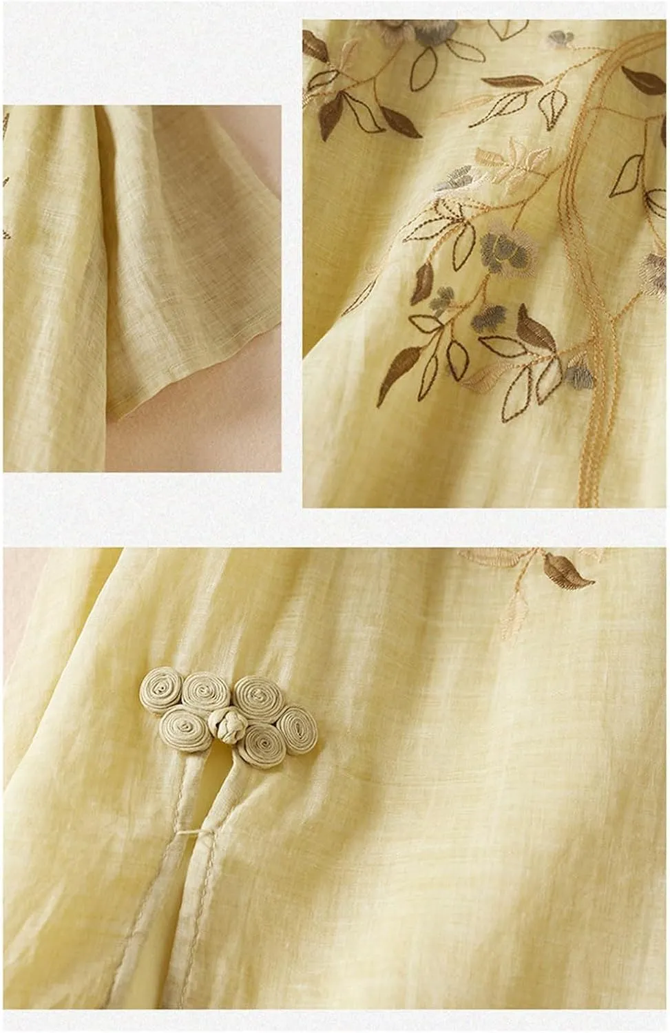 Women Bohemian Cotton Linen Dresses 3/4 Sleeve Maxi Long Dress Plain Classic Dresses Trendy Boho Dresses with Belt